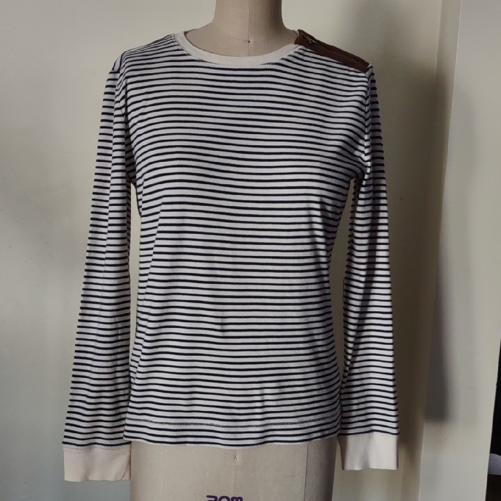 Lauren Ralph Lauren Navy and White Striped Long Sleeve Top - Picture 2 of 7